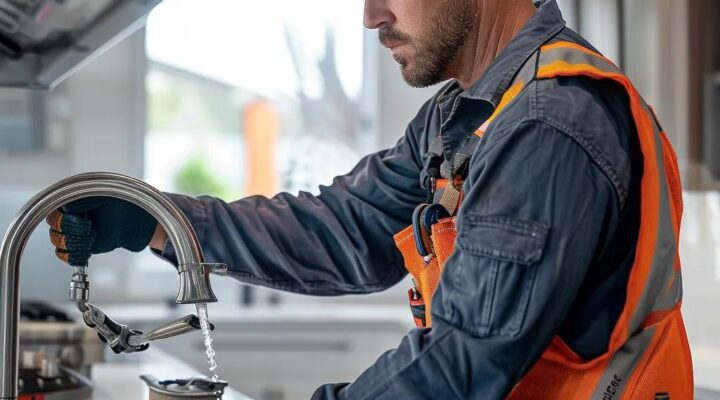 Local handyman fixing a leaky faucet in a bright Santa Clara kitchen
