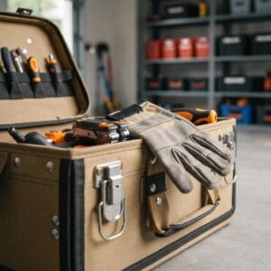 Professional handyman toolbox with tools for repair and installation services