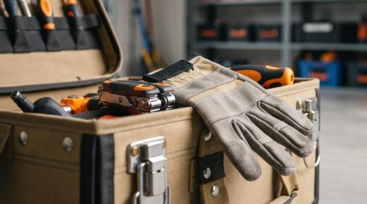 Professional handyman toolbox with tools for repair and installation services