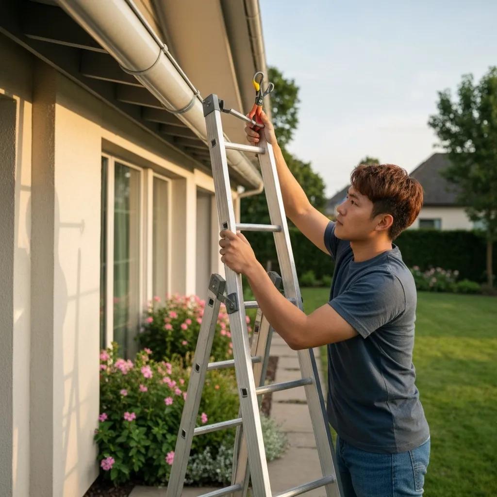 Homeowner carefully inspecting gutters to prevent costly future repairs
