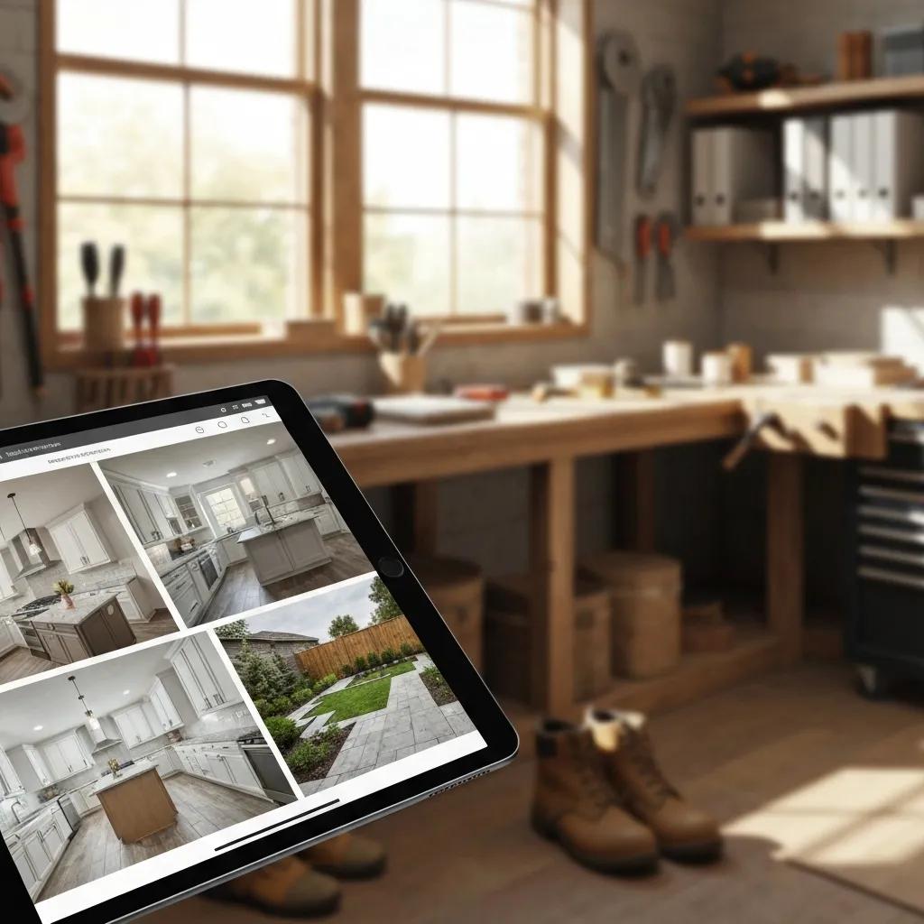 Handyman's detailed portfolio showcasing before-and-after photos of various projects, demonstrating extensive experience and skill