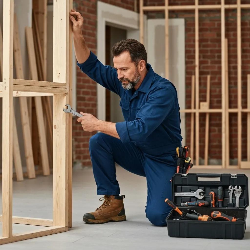 A skilled handyman is shown expertly installing a fixture, demonstrating high-quality workmanship and attention to detail.