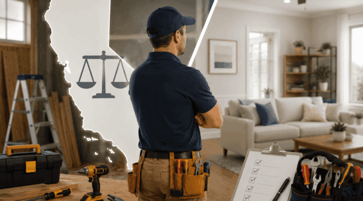 Handyman discussing residential repair project with homeowner inside California home
