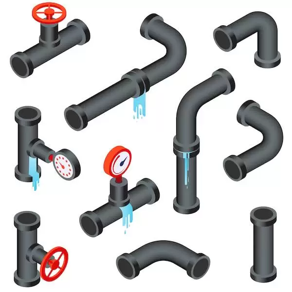 Plumbing pipe and valve illustration representing professional pipe repair, leak detection, and plumbing services