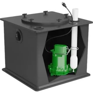 Residential sump pump system with float switch for professional sump pump installation and basement waterproofing