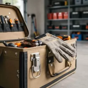 Professional handyman toolbox with tools for repair and installation services